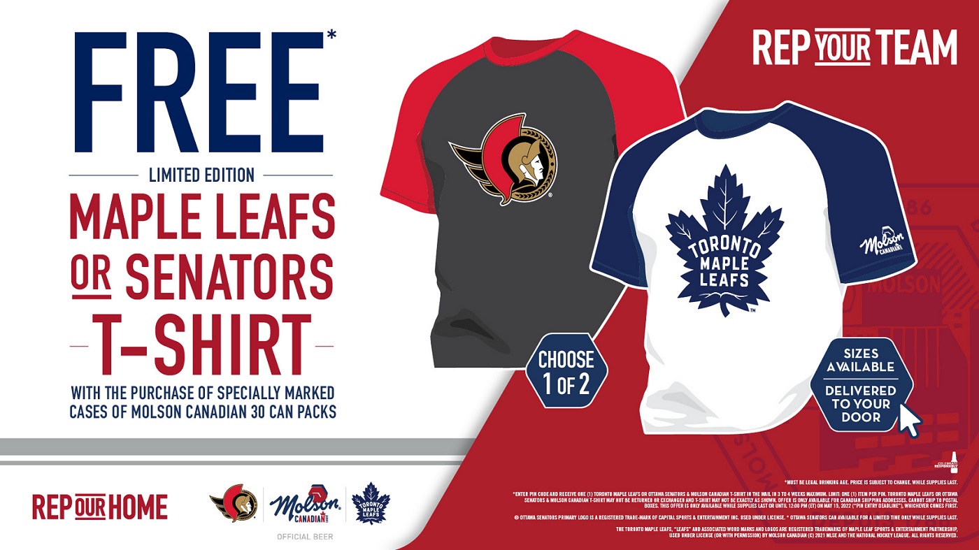 Molson Canadian Leafs and Senators T-shirt