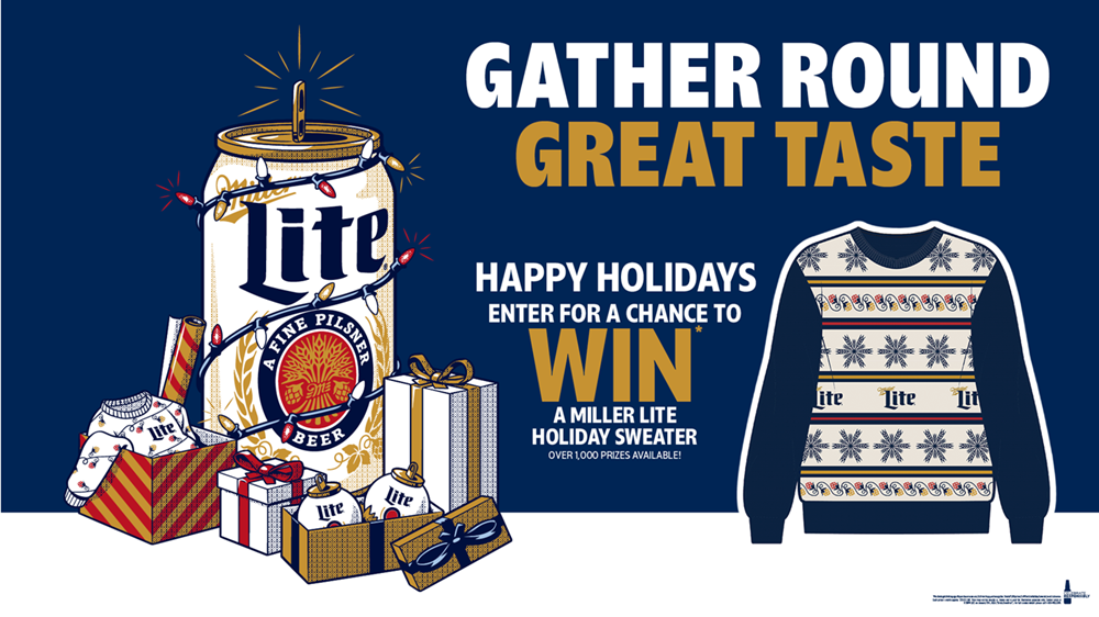 happy holidays - enter for a chance to win a miller lite holiday sweater